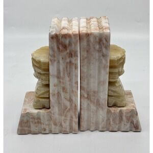 Vintage Bookends‎ Aztec Mayan Tiki Carved Marble Onyx Stone Heavy